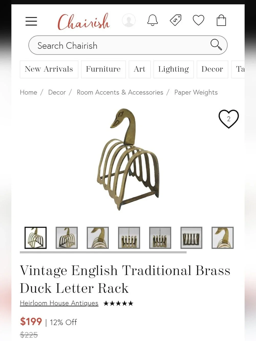 Vintage Englush Traditional Brass Swan / Duck Letter Holder / Toast Rack